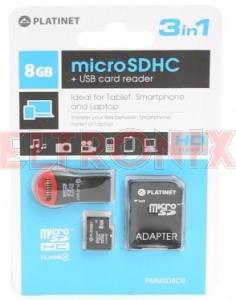 Obraz: KARTA PAMIĘCI SDHC MICRO8GB PLATINET 3IN1+ADAPTER SD+CZYTNIK